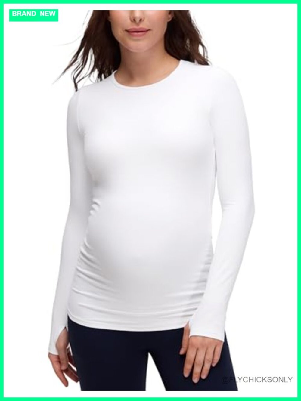 Maternity Crewneck Long Sleeve Top Slim Fit Yoga Lounge Pullover Thumbholes